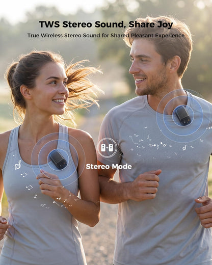 (Updated Version) Wearable Bluetooth Speaker with Voice Assistant & Mic, IPX7 Waterproof Clip-On Portable Speaker, TWS Pairing, up to 30H of Play, for Outdoor Golf Work Pool