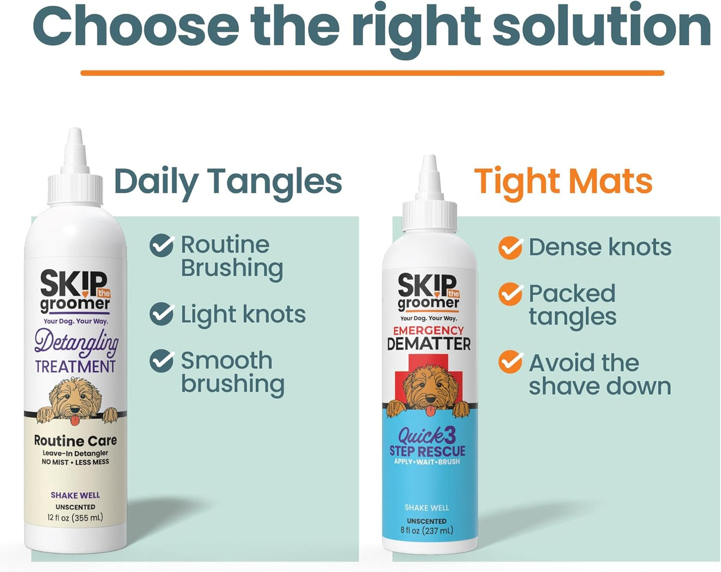 Detangling Treatment for Dogs, Leave-In Conditioner Detangler for Matted Hair, Knots & Tangles | Goldendoodles, Poodles, Doodles & Long-Haired Breeds | No Mist, Squeeze Bottle, 12 Oz