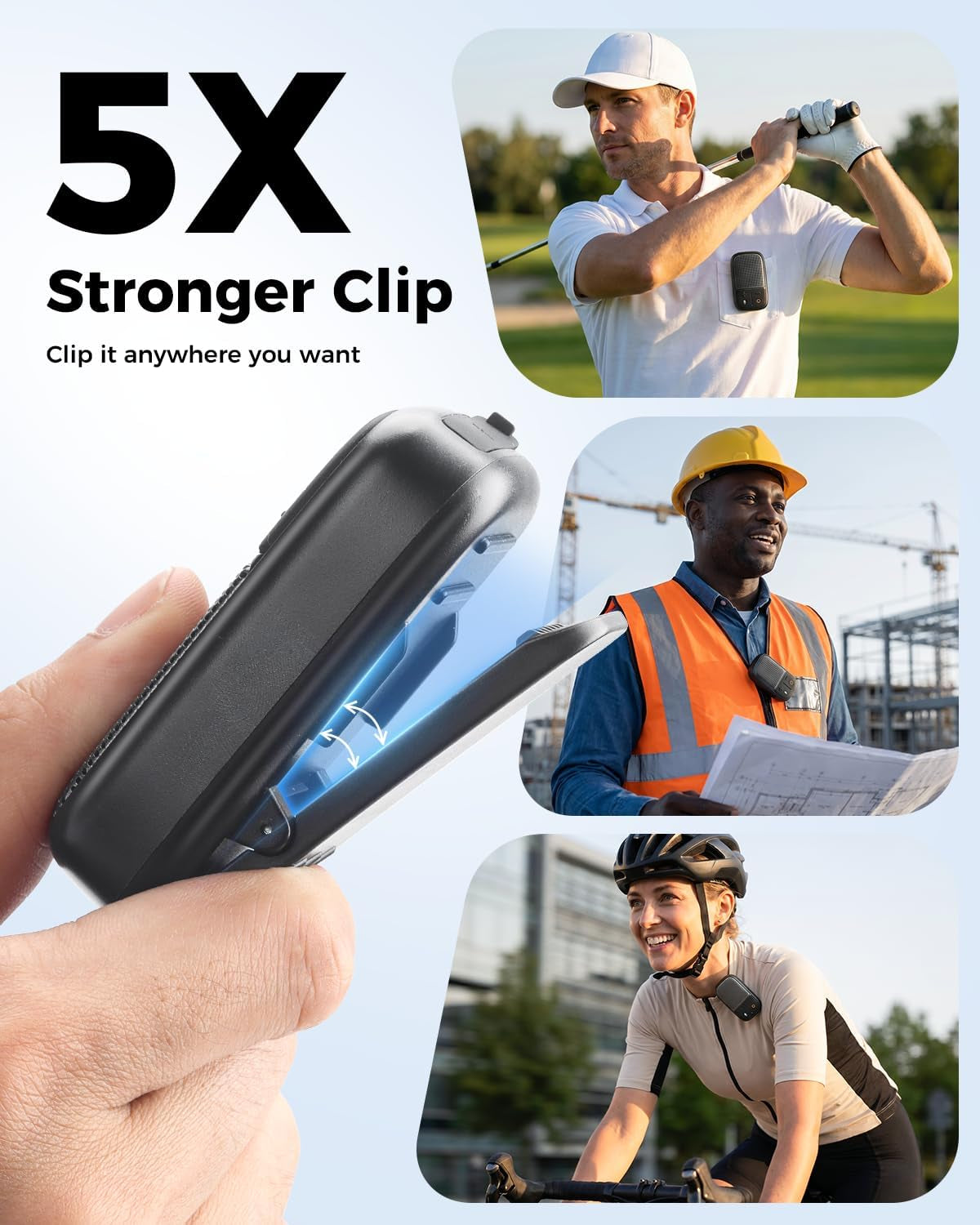 (Updated Version) Wearable Bluetooth Speaker with Voice Assistant & Mic, IPX7 Waterproof Clip-On Portable Speaker, TWS Pairing, up to 30H of Play, for Outdoor Golf Work Pool