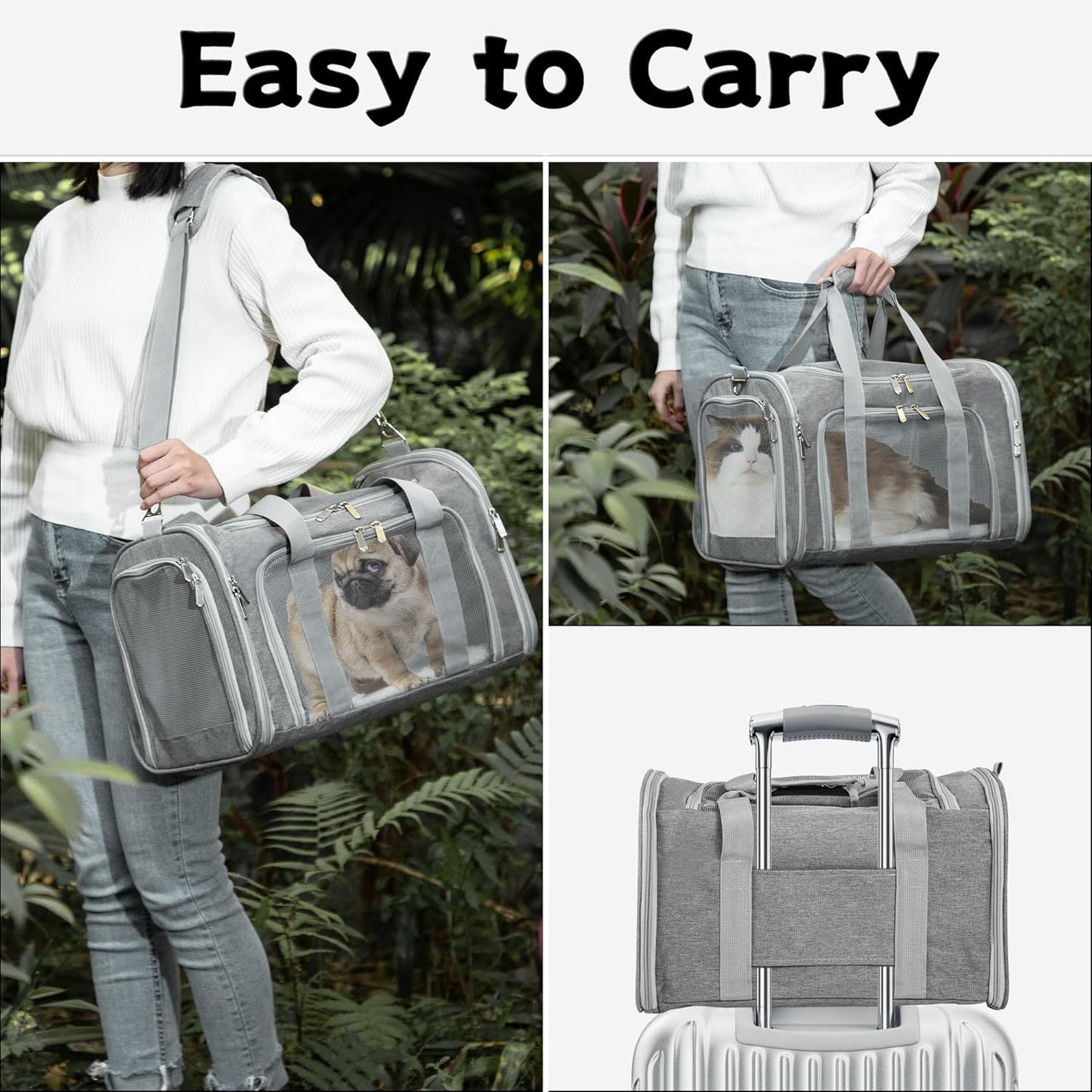 Soft-Sided Cat/Dog/Pet Carrier, Collapsible Pets Travel Carriers for Big Cats/Small Dogs with Shoulder Strap & Removable Mat, Mesh Puppy Carry Bag, up to 16 Lbs, TSA Airline Approved(Gray)