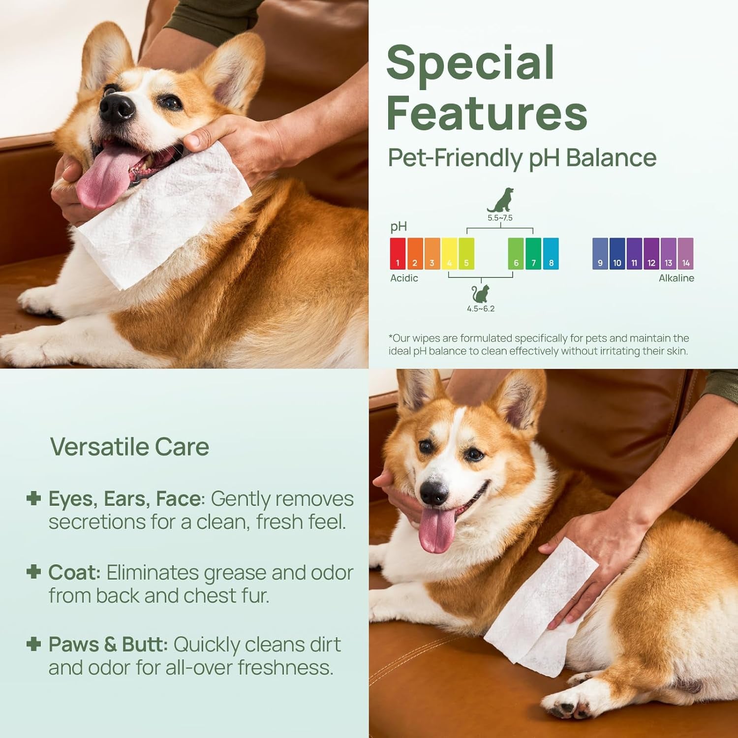 Wipes for Dogs & Cats, Vet Recommended Cleaning Deodorizing & Soothing Allergy Infections Anal Gland Wipes, Hydrating & Nourish Fur Dog Grooming Wipes for Paw, Butt, Body-Hypoallergenic
