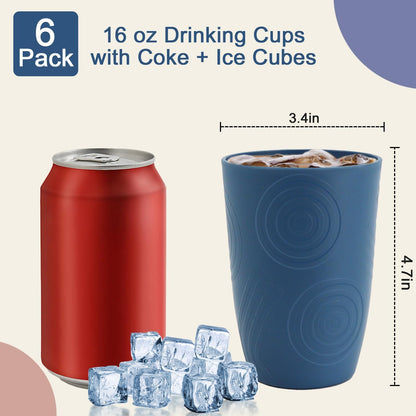 Wheat Straw Cups 16 OZ, Plastic Drinking Glasses, Drinking Cup, Unbreakable Kitchen Cups Sets of 6, Microwave & Dishwasher Safe Water Glasses, Reusable Plastic Cup for Party (Multicolor)
