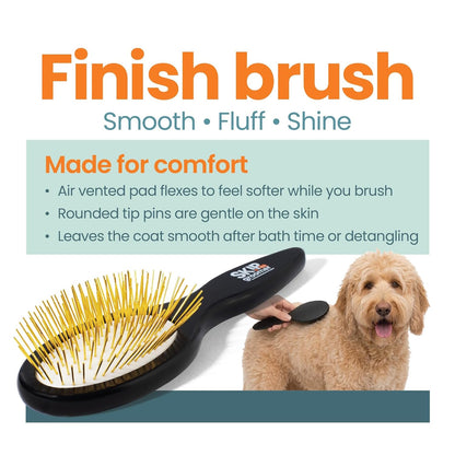Pin Brush for Dogs, Gentle Dog Brush for Long Haired Dogs – Routine Essential for Goldendoodles, Poodles & Doodles, No-Scratch Rounded Pins for Sensitive Skin, Flexible Cushion Base –