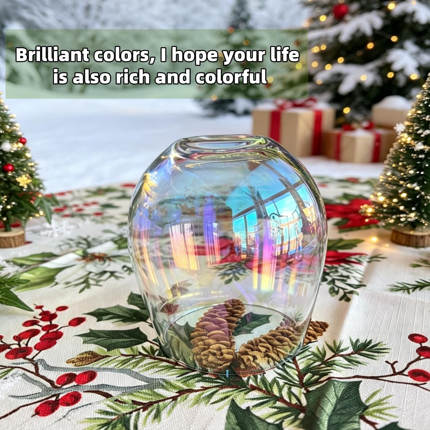 Stemless Red Wine Glasses, 12 Oz.,Iridescent Glassware, Dishwasher-Safe, 4-Piece Set