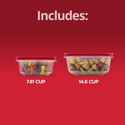 Rubbermaid 7.81- and 14.66-Cup Easystore Square Containers, 2 Pack, Food Storage Containers, Food Storage Containers with Lids