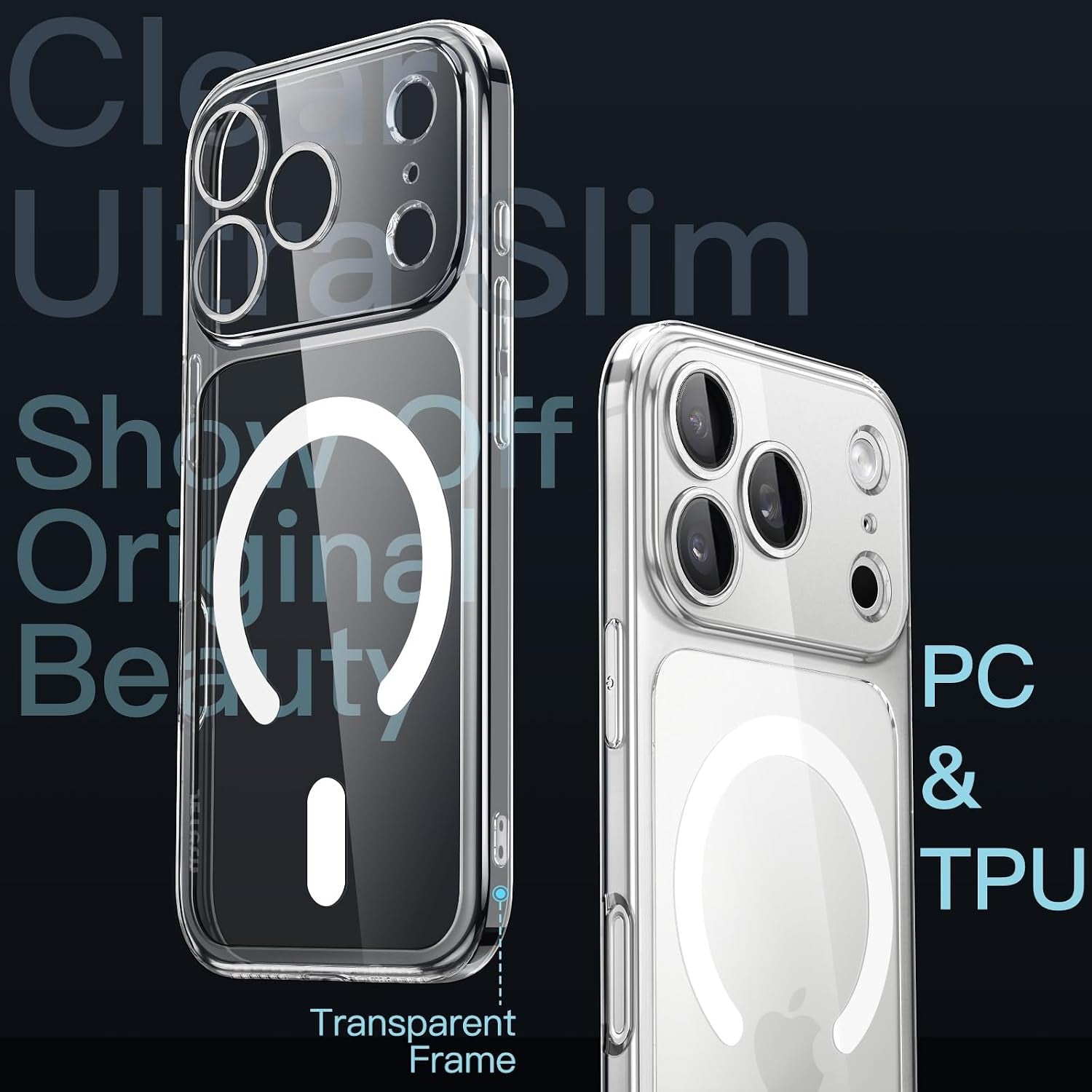 Magnetic Slim Case for Iphone 17 Pro Max 6.9-Inch Compatible with Magsafe, Camera Lens Full Protection, Ultra-Thin Lightweight Clear Minimalist Protective Phone Cover (Clear)