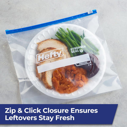 Slider 1 Gallon Freezer Bags, 56 Count, Gallon Slider Bags for Freezer, Holds Raw Meat, Soups, Prepped Fruits and Veggies, and More, Writable Label, Secure Zip and Click Closure