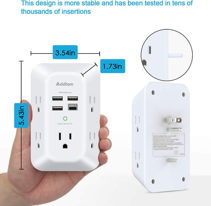 5-Outlet Extender Surge Protector, Multi Plug Wall Outlet with 4 USB Wall Charger(1 USB C Ports), Outlet Splitter Power Strip for Home Office Dorm Room Essentials, Plug Extension Outlet 1800J