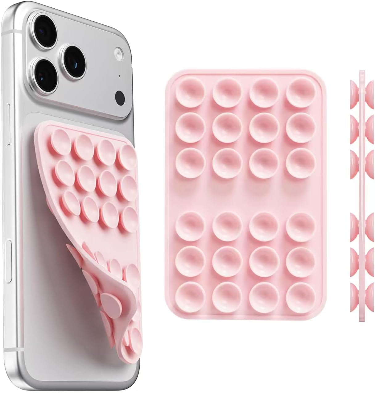 Upgraded Double Sided Silicone Suction Cup Phone Case Mount, Sticky Phone Grip Holder for Hands-Free Selfes & Videos, Reusable Silicone Phone Suction Grip for Iphone & Android, Light Pink