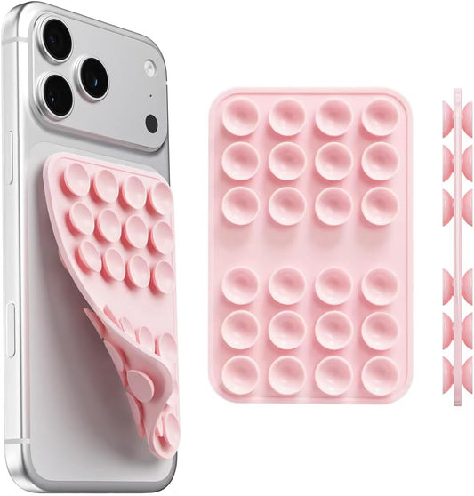 Upgraded Double Sided Silicone Suction Cup Phone Case Mount, Sticky Phone Grip Holder for Hands-Free Selfes & Videos, Reusable Silicone Phone Suction Grip for Iphone & Android, Light Pink