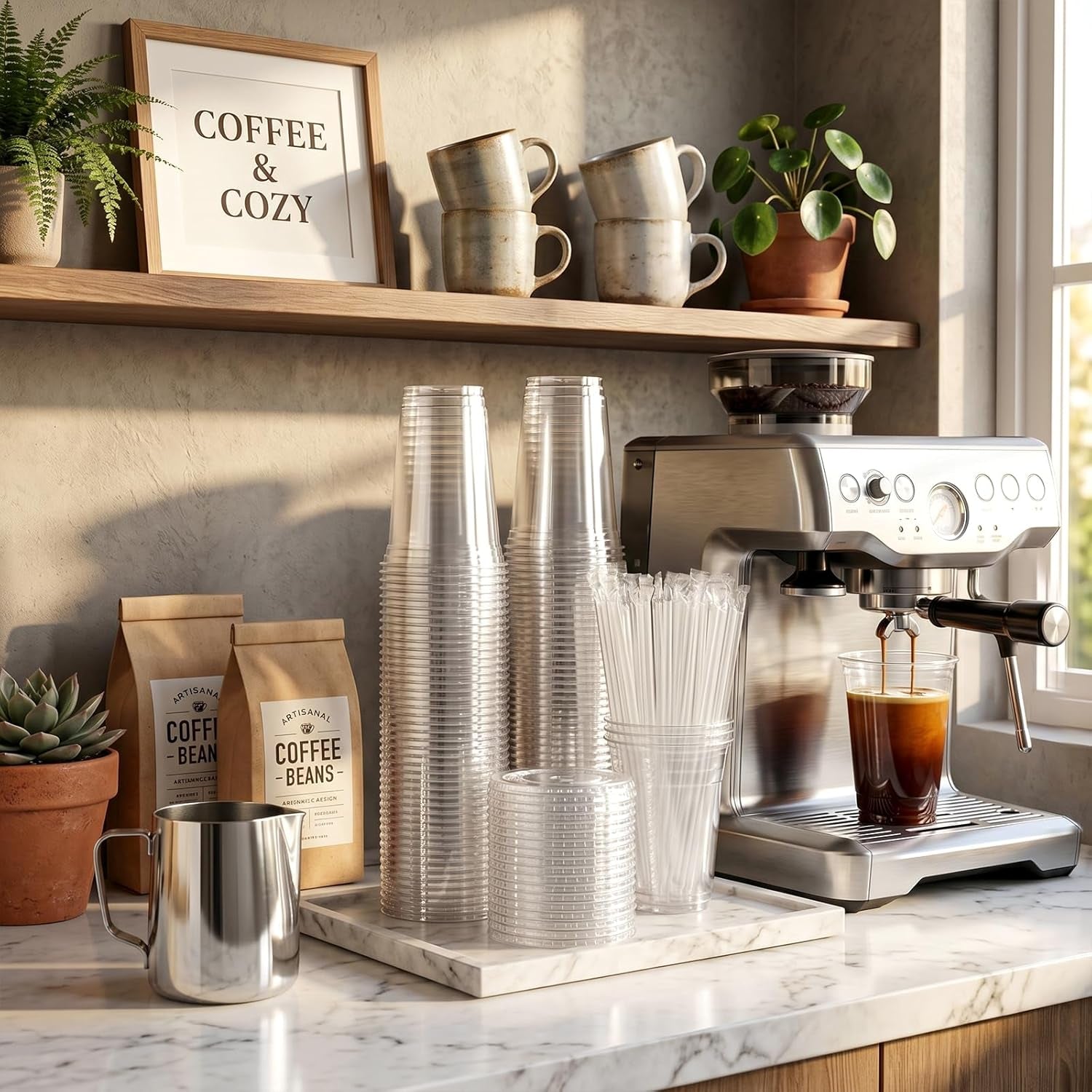 [100 Sets - 16Oz] Clear Plastic Cups with Lids and Straws, Disposable Iced Coffee Cups for Smoothie, Milkshake, Cold Drinks - BPA Free