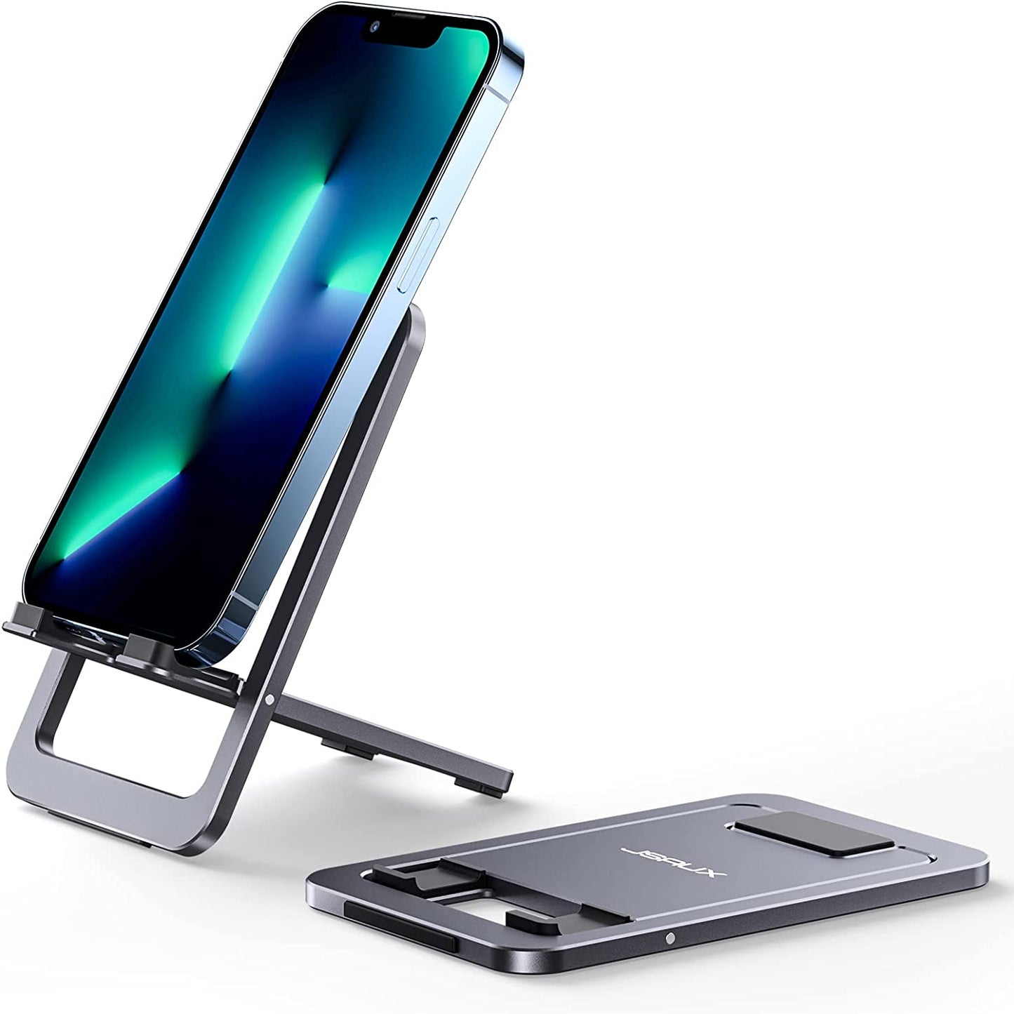 Cell Phone Stand 2-Pack, Foldable Aluminum Adjustable Phone Holder for Desk Portable Travel Essentials Office Accessories for Iphone 17 16 15 14 13 Pro Max Samsung S25 S24 S23 Ultra Kindle-Gray