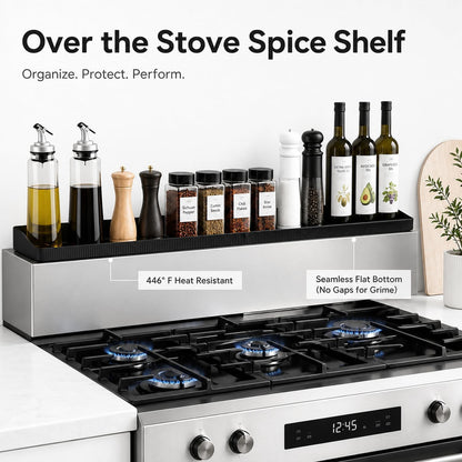Magnetic Stove Top Shelf, over the Stove Shelf Spice Rack & Spice Organizer – 30" Heat Resistant Silicone Stove Shelf, No Drill Kitchen Storage Organizer for Gas/Electric Stoves & Small Kitchens