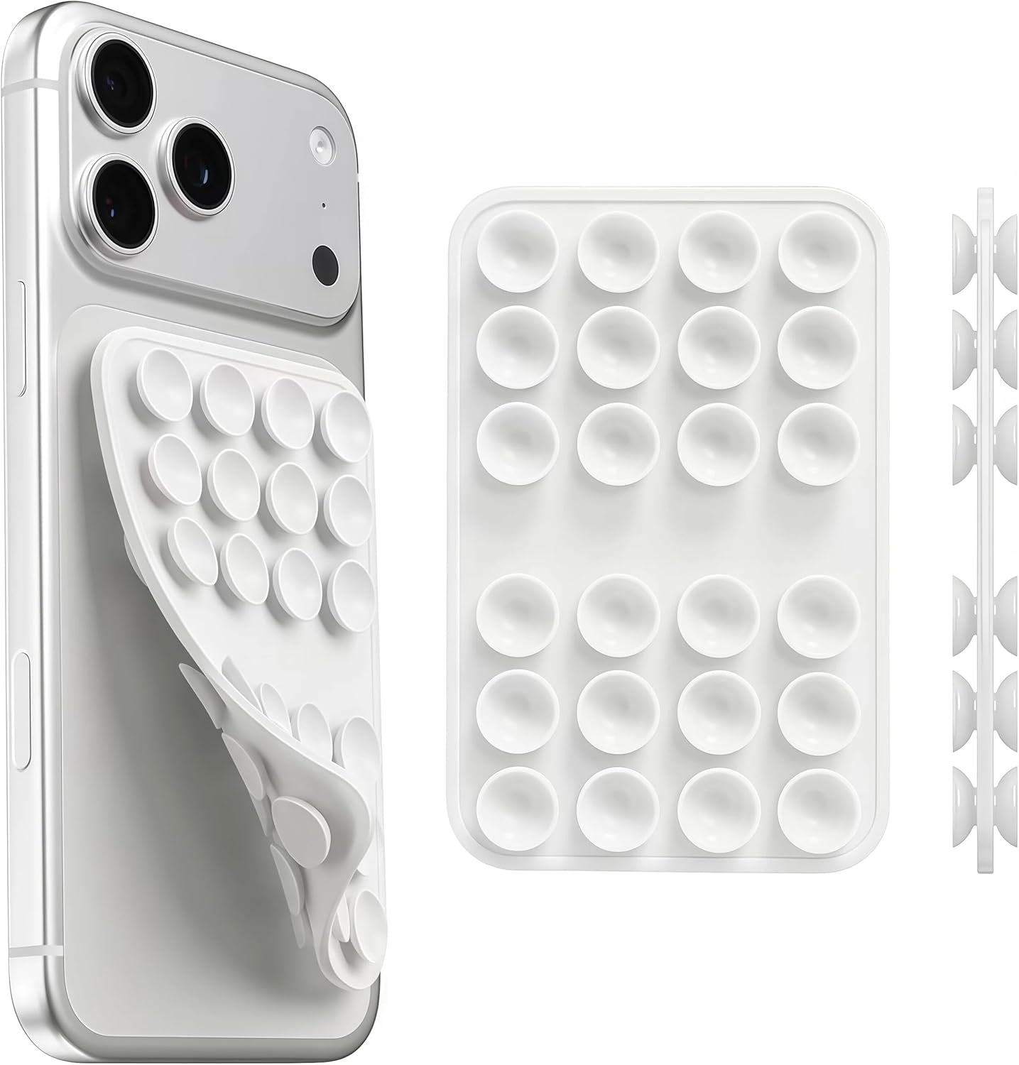 Upgraded Double Sided Silicone Suction Cup Phone Case Mount, Sticky Phone Grip Holder for Hands-Free Selfes & Videos, Reusable Silicone Phone Suction Grip for Iphone & Android, White