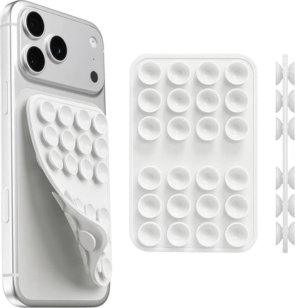 Upgraded Double Sided Silicone Suction Cup Phone Case Mount, Sticky Phone Grip Holder for Hands-Free Selfes & Videos, Reusable Silicone Phone Suction Grip for Iphone & Android, White