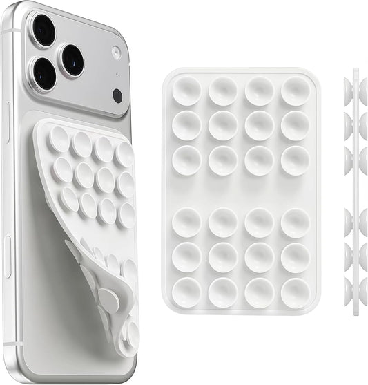Upgraded Double Sided Silicone Suction Cup Phone Case Mount, Sticky Phone Grip Holder for Hands-Free Selfes & Videos, Reusable Silicone Phone Suction Grip for Iphone & Android, White