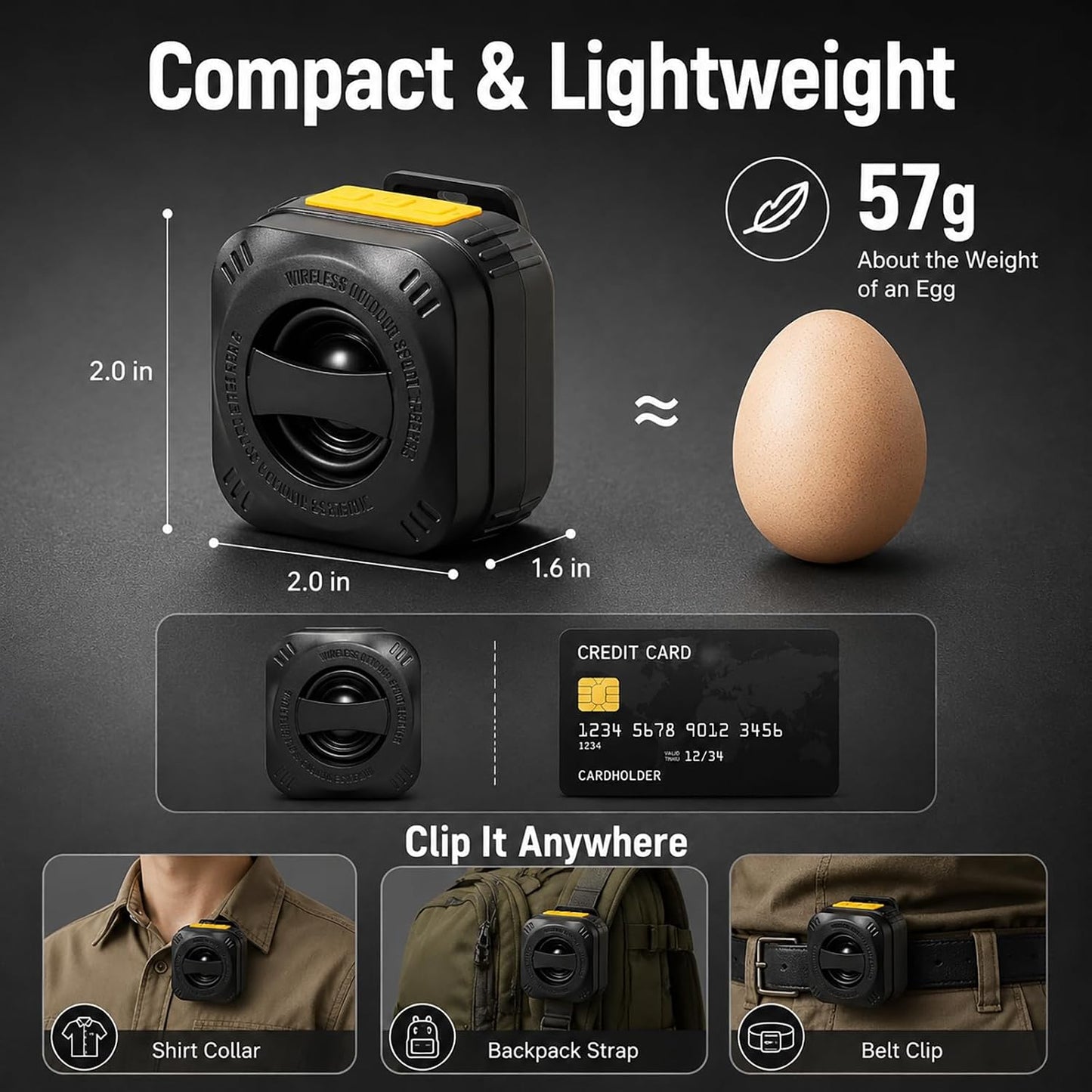 Wearable Bluetooth Speaker Clip On: 5W Wireless Small Portable Audio for Mechanical Tradespeople,Ip56 Waterproof & Dustproof/Built-In Mic for Noisy Jobsite