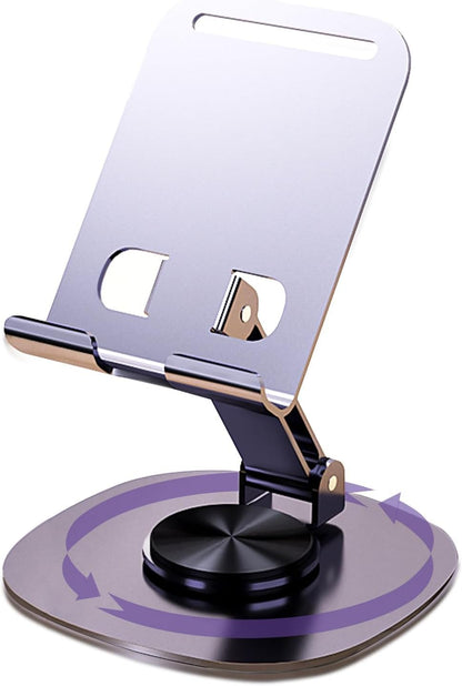 360°Rotating Phone Holder for Desk, Portable & Foldable Cell Phone Stand for Office & Kitchen, Adjustable Tablet Stand for All Mobile Phones, Iphone, Ipad, Nintendo Switch (Metal Purple)