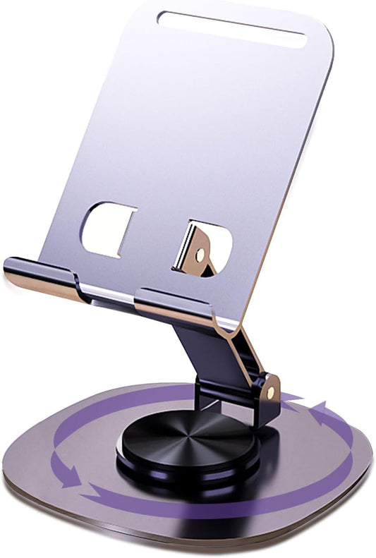 360°Rotating Phone Holder for Desk, Portable & Foldable Cell Phone Stand for Office & Kitchen, Adjustable Tablet Stand for All Mobile Phones, Iphone, Ipad, Nintendo Switch (Metal Purple)