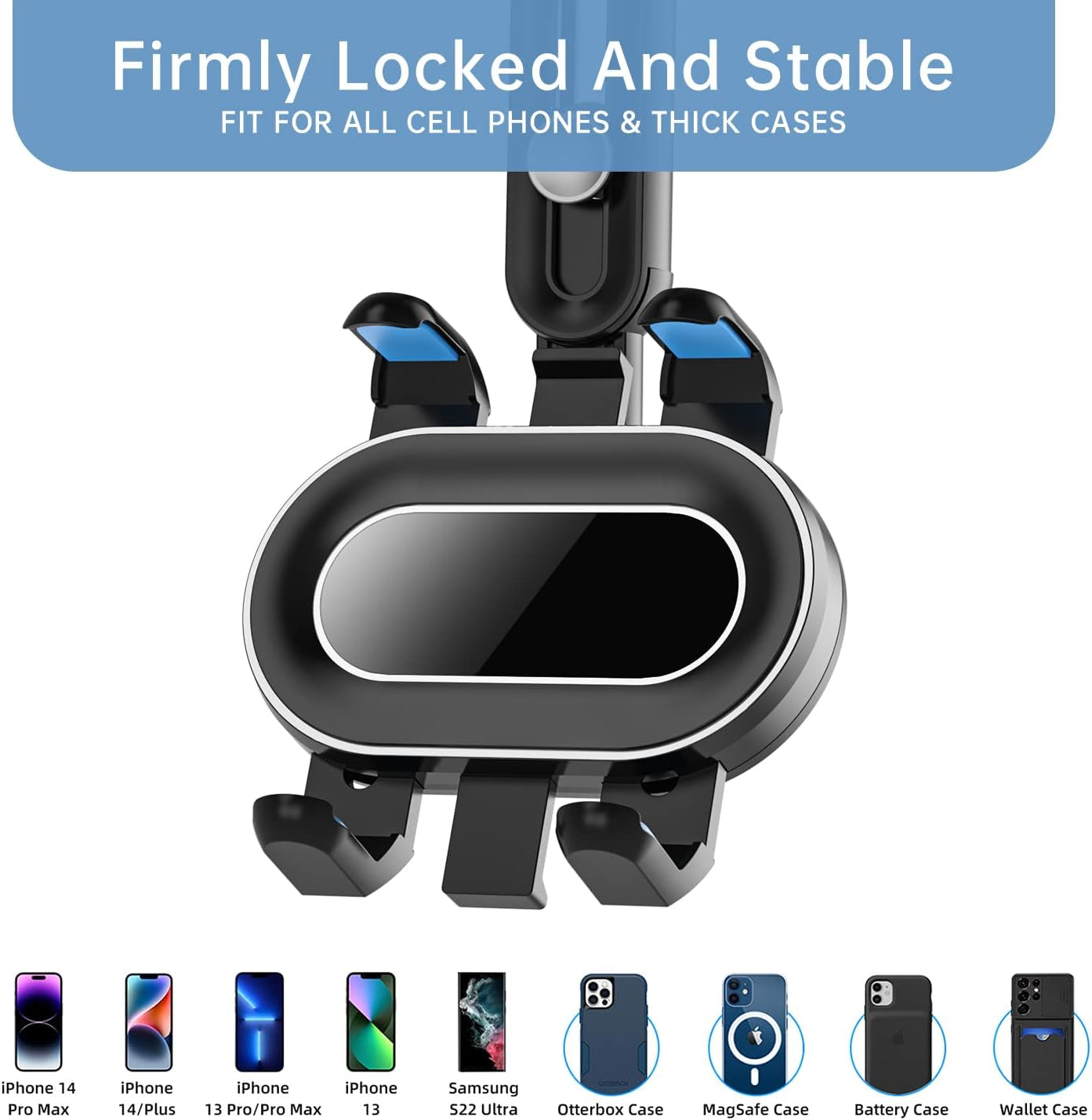 Rearview Mirror Phone Holder for Car,360°Rotatable and Retractable Multifunctional Rear View Mirror Phone Holder,Four Corners Fixed Anti-Shake Design,For All Mobile Phones and All Car