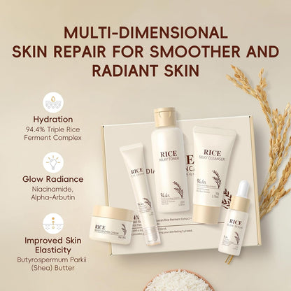 Skin Care Set, Korean Skin Care with Rice Cleanser, Toner, Serum, Eye Serum, Moisturizing Cream 5Pcs for Women Teen Girls Mom Daughter Mother'S Day Birthday Christmas Lover Korean Beauty