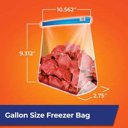 Slider 1 Gallon Freezer Bags, 56 Count, Gallon Slider Bags for Freezer, Holds Raw Meat, Soups, Prepped Fruits and Veggies, and More, Writable Label, Secure Zip and Click Closure