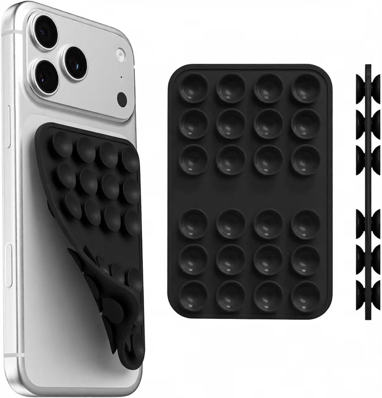 Upgraded Double Sided Silicone Suction Cup Phone Case Mount, Sticky Phone Grip Holder for Hands-Free Selfes & Videos, Reusable Silicone Phone Suction Grip for Iphone & Android, Black