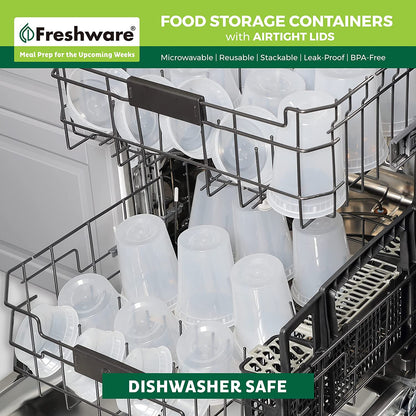 Freshware Food Storage Containers [24 Set] 32 Oz Plastic Deli Containers with Lids, Slime, Soup, Meal Prep Containers, BPA Free, Stackable, Leakproof, Dishwasher and Freezer Safe, Translucent