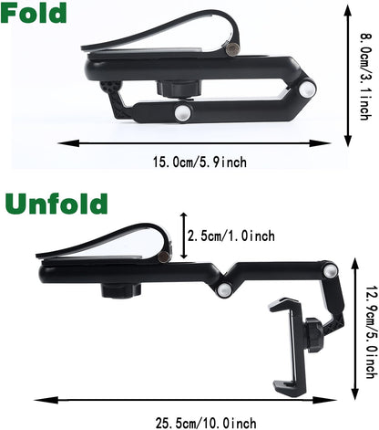 Sun Visor Phone Holder, 360° Rotatable and Extendable Car Phone Holder, 1080 Multifunction Rear View Mirror Mobile Mount Hands-Free，Compatible with Most Smartphones (Grey)