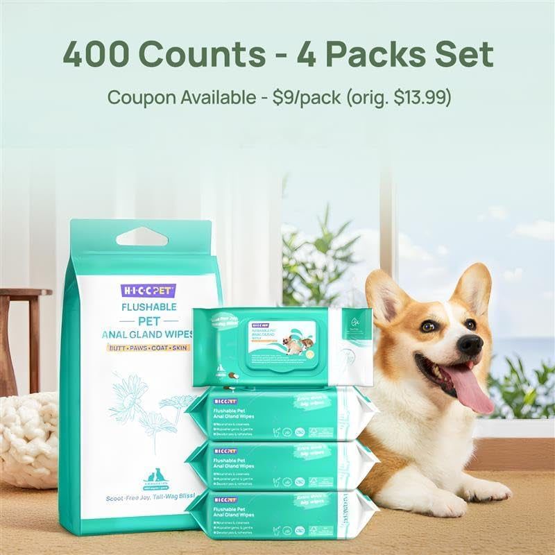 Wipes for Dogs & Cats, Vet Recommended Cleaning Deodorizing & Soothing Allergy Infections Anal Gland Wipes, Hydrating & Nourish Fur Dog Grooming Wipes for Paw, Butt, Body-Hypoallergenic