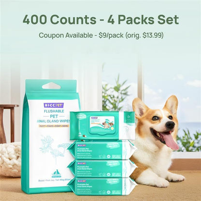 Wipes for Dogs & Cats, Vet Recommended Cleaning Deodorizing & Soothing Allergy Infections Anal Gland Wipes, Hydrating & Nourish Fur Dog Grooming Wipes for Paw, Butt, Body-Hypoallergenic