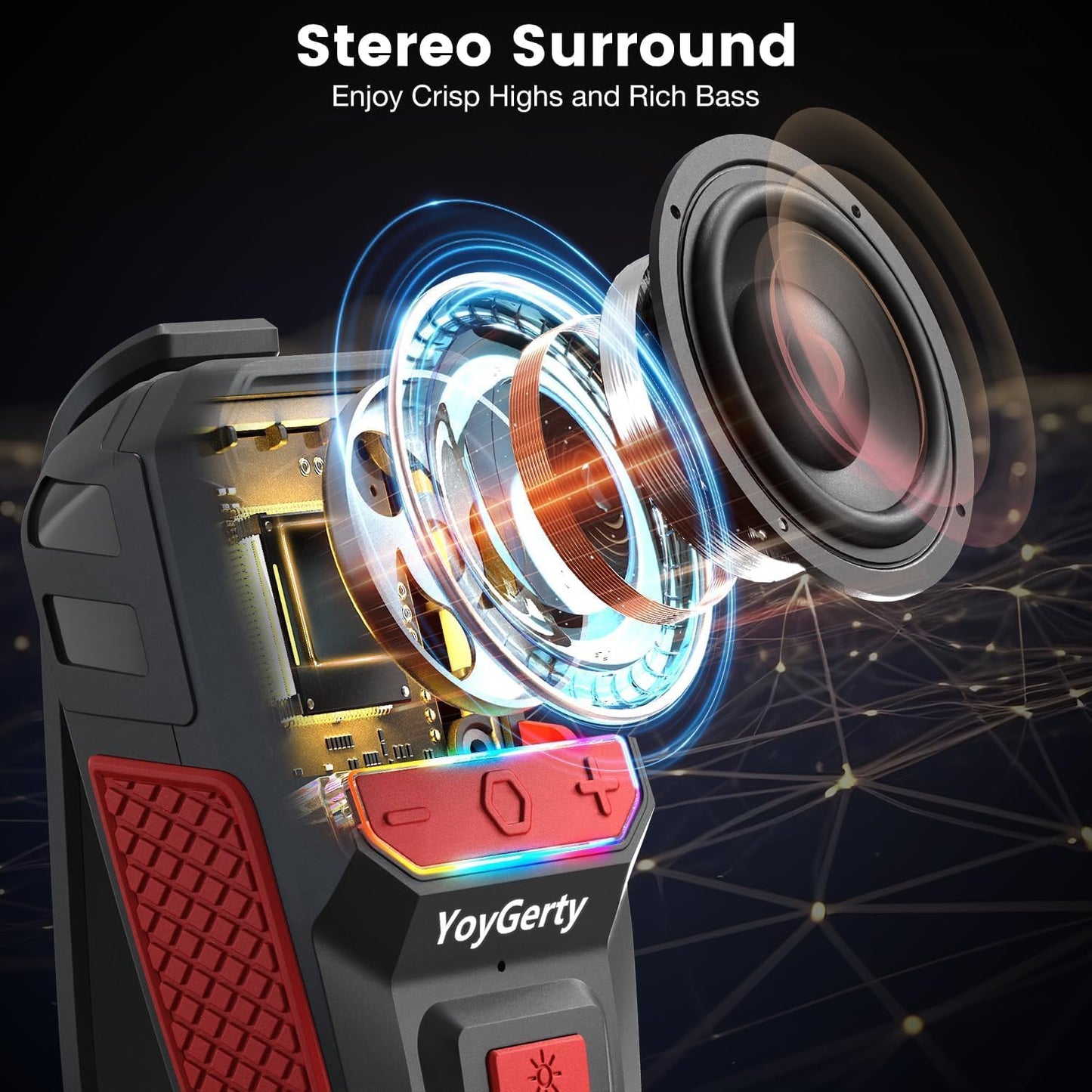 2026 Upgrade Wearable Bluetooth 5.4 Speaker, IPX6 Waterproof Clip on Wireless Speakers, Portable Speaker with RGB Lights and Flash, Built-In Mic,15H Playtime for Cycling/Home/Party/Beach/Outdoor(Red)
