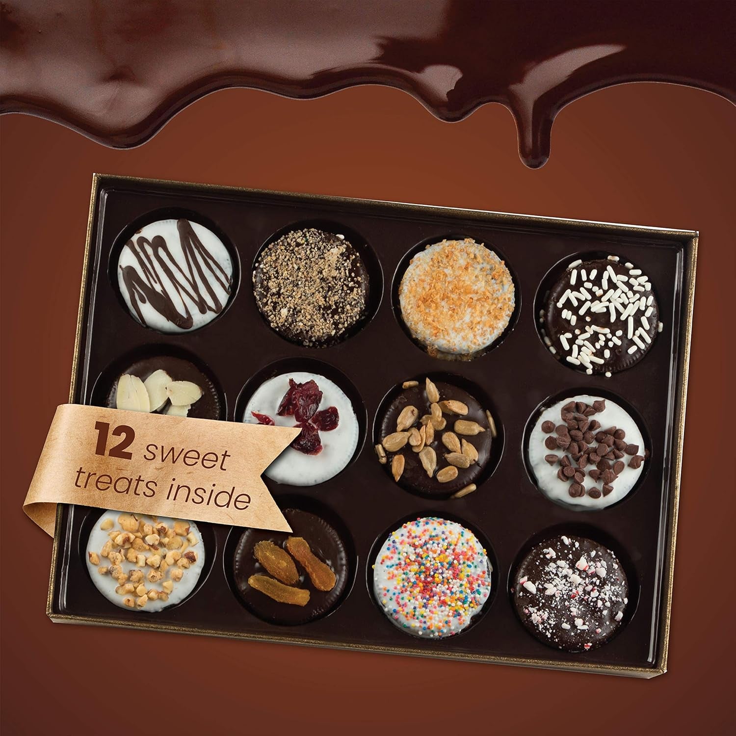 Barnetts Fathers Day Gift Basket, 12 Chocolate Covered Cookies Gourmet Candy Box Baskets for Dad, Men, Husband, Father, Grandfather, Son, Brother, Prime Food Delivery, Gifts for Him