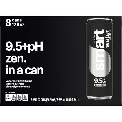 Smartwater Premium Canned Alkaline Water with Antioxidants, 12 Fl. Oz. Sleek Cans, 8-Pack