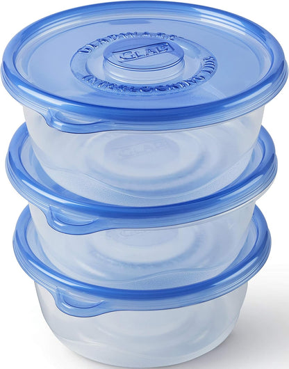 ware Big Bowl Food Storage Containers with Lids, Large round No BPA Plastic Containers for Soups, Salads, and Meal Prep, Lock Tight Seal, Microwave Dishwasher Safe, 48 Oz, 3 Count