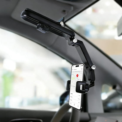 Sun Visor Phone Holder, 360° Rotatable and Extendable Car Phone Holder, 1080 Multifunction Rear View Mirror Mobile Mount Hands-Free，Compatible with Most Smartphones (Grey)