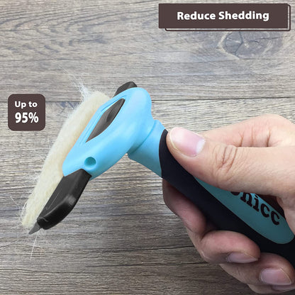 PDT- 1001 Professional Pet De Shedding Comb Tool Blue | Effectively Reduces Shedding by up to 95%, Ideal for Short, Medium, Long Hair, Ergonomic Non-Slip Handles, Durable and Stable