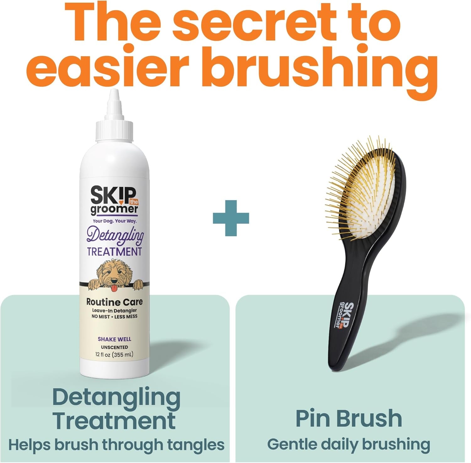 Detangling Treatment for Dogs, Leave-In Conditioner Detangler for Matted Hair, Knots & Tangles | Goldendoodles, Poodles, Doodles & Long-Haired Breeds | No Mist, Squeeze Bottle, 12 Oz