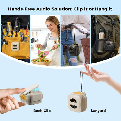 Clip on Bluetooth Speaker for Men Women: Wearable Design with Rugged Back-Clip & Lanyard for Outdoor Hiking/Climbing - Gift for Hikers Backpackers