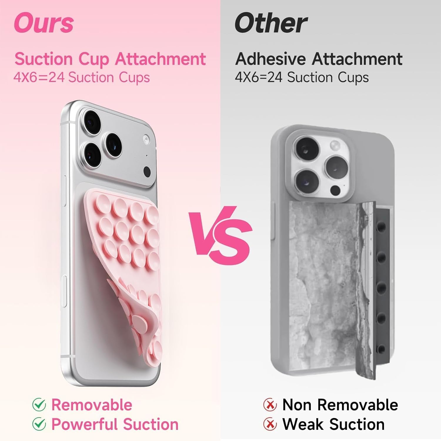 Upgraded Double Sided Silicone Suction Cup Phone Case Mount, Sticky Phone Grip Holder for Hands-Free Selfes & Videos, Reusable Silicone Phone Suction Grip for Iphone & Android, Light Blue