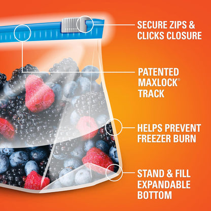 Slider 1 Gallon Freezer Bags, 56 Count, Gallon Slider Bags for Freezer, Holds Raw Meat, Soups, Prepped Fruits and Veggies, and More, Writable Label, Secure Zip and Click Closure