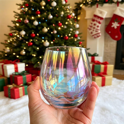 Stemless Red Wine Glasses, 12 Oz.,Iridescent Glassware, Dishwasher-Safe, 4-Piece Set