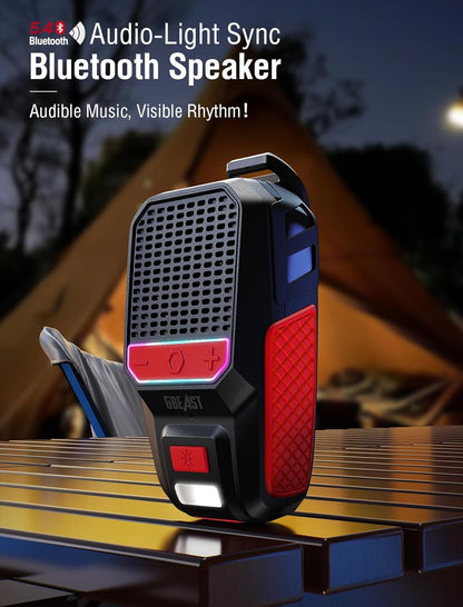 Wearable Bluetooth Speaker, Clip-On Mini Portable Speakers All Day Playtime Waterproof Built-In Mic for Hands-Free Music/Calls Bluetooth Speaker with Rgb/Flashlight for Jobsite/Outdoor/Golf