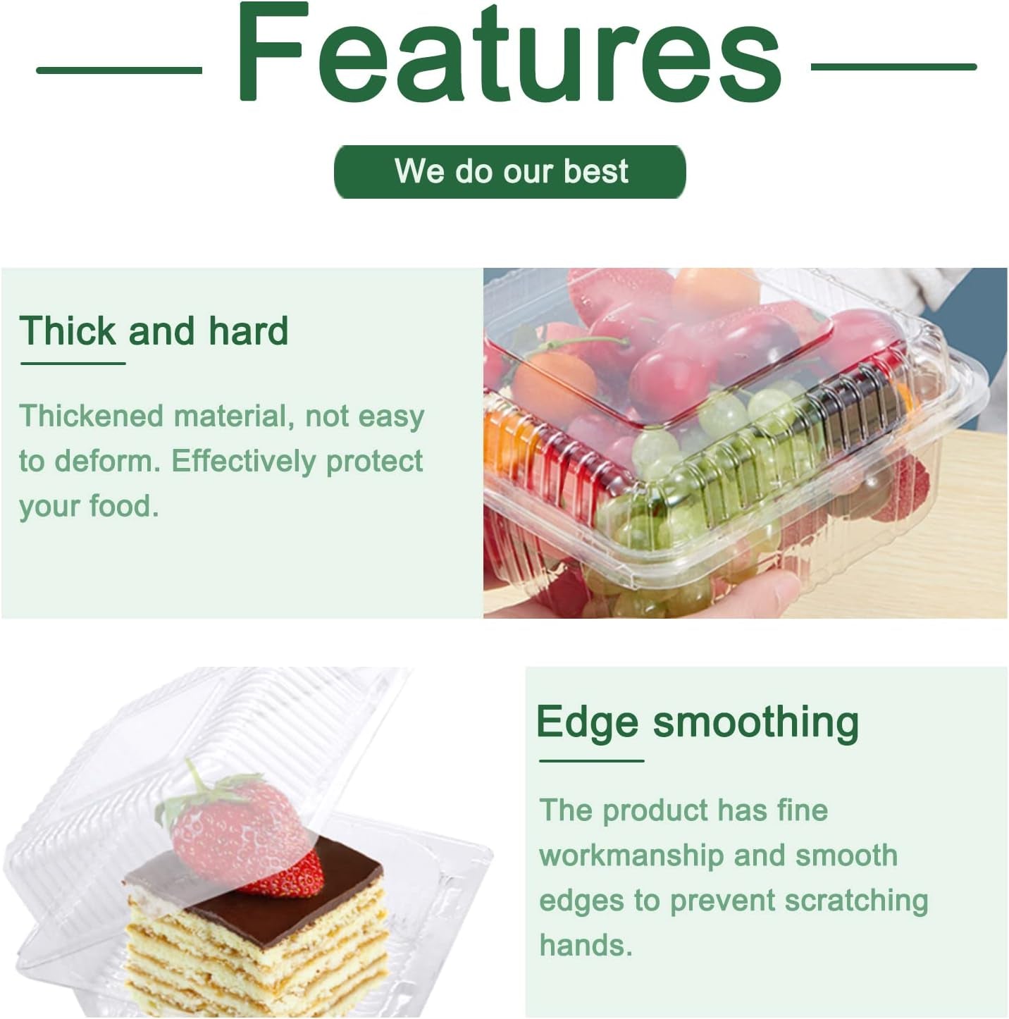 100 Pack Clear Plastic Square Hinged Food Container,Disposable Plastic to Go Containers with Clear Lids,Cake Slice Containers Clamshell Takeout Tray for Pastry,Salad,Dessert(5.1"X 4.7"X 2.8")