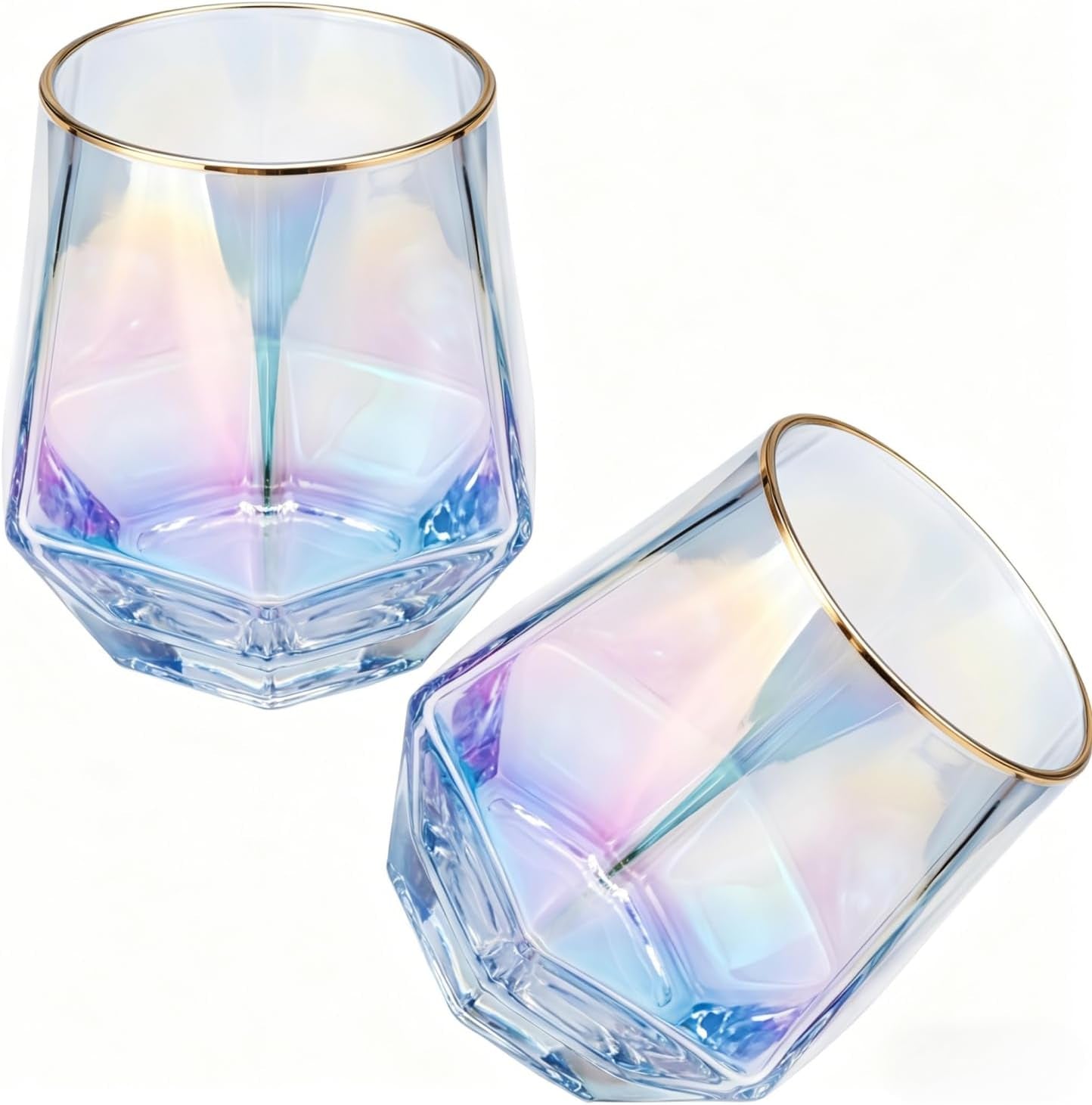 Stemless Wine Glass Set of 2,10Oz Iridescent Glassware Dishwasher Safe,Spill-Proof Design Modern Colored Tumblers for Red Wine,Cocktails,Whisky,Bourbon,Wine Gifts