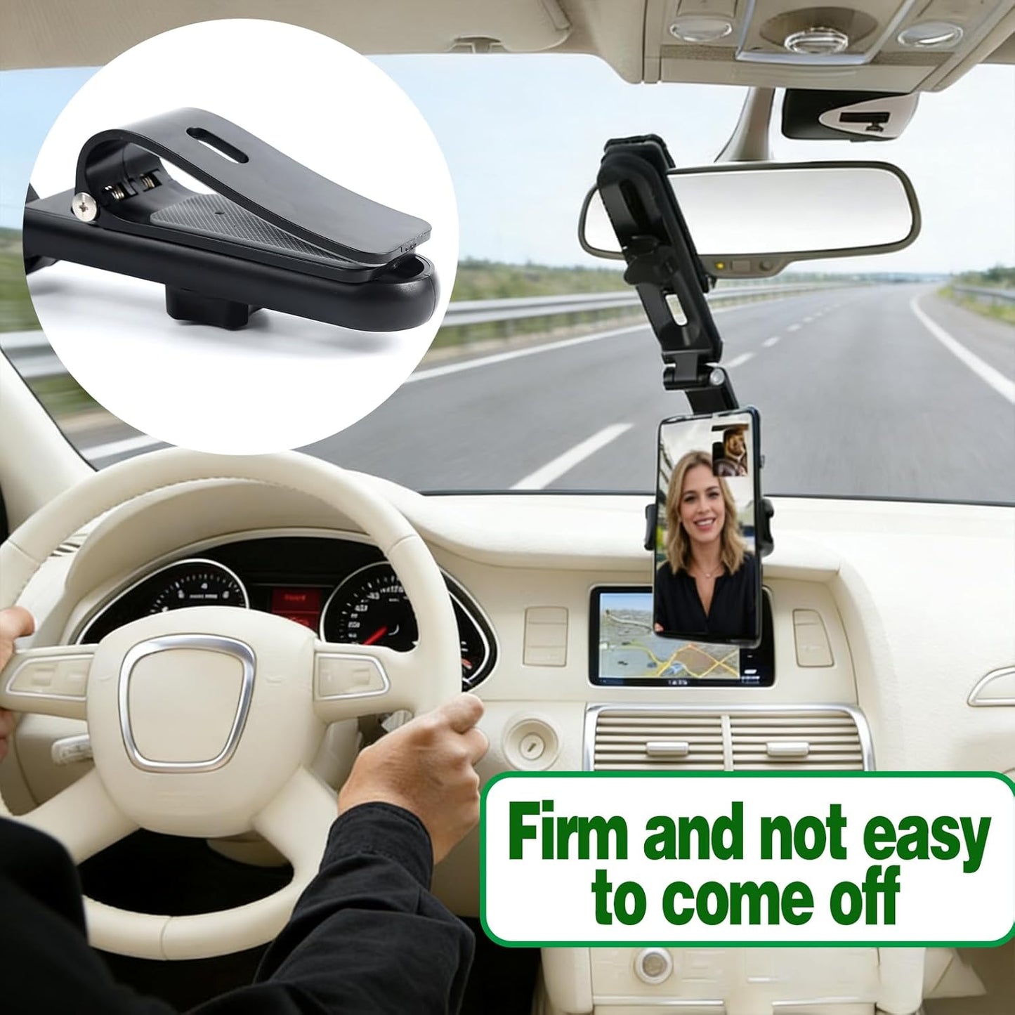 Sun Visor Phone Holder, 360° Rotatable and Extendable Car Phone Holder, 1080 Multifunction Rear View Mirror Mobile Mount Hands-Free，Compatible with Most Smartphones (Grey)