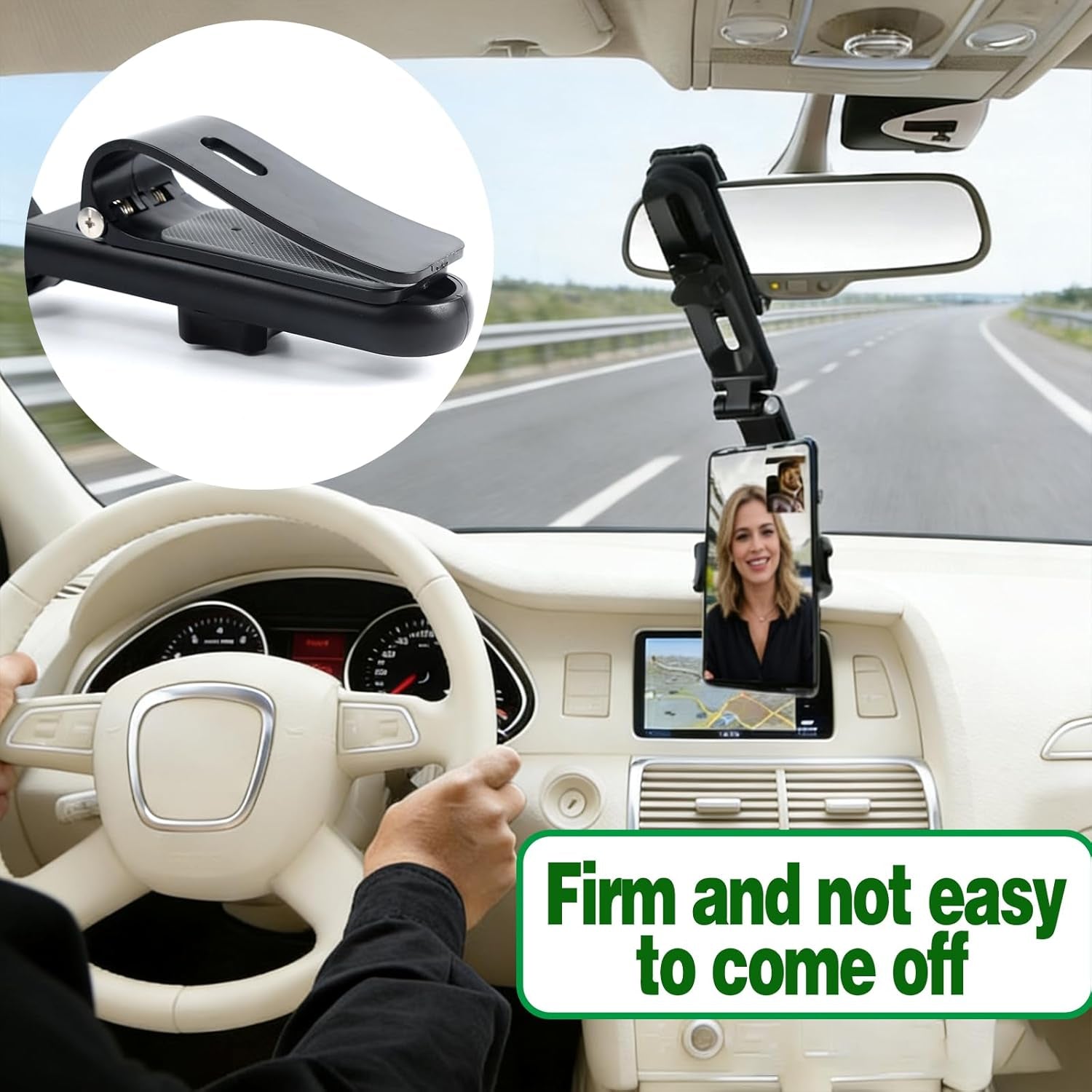 Sun Visor Phone Holder, 360° Rotatable and Extendable Car Phone Holder, 1080 Multifunction Rear View Mirror Mobile Mount Hands-Free，Compatible with Most Smartphones (Grey)