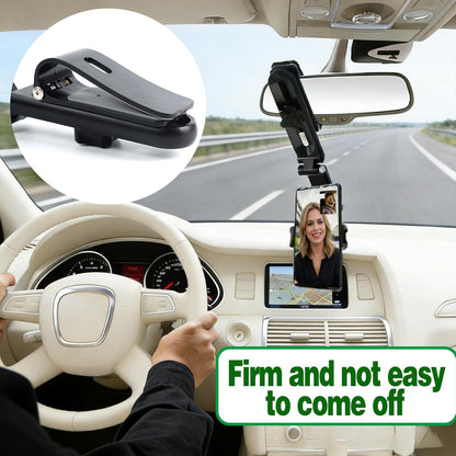 Sun Visor Phone Holder, 360° Rotatable and Extendable Car Phone Holder, 1080 Multifunction Rear View Mirror Mobile Mount Hands-Free，Compatible with Most Smartphones (Grey)