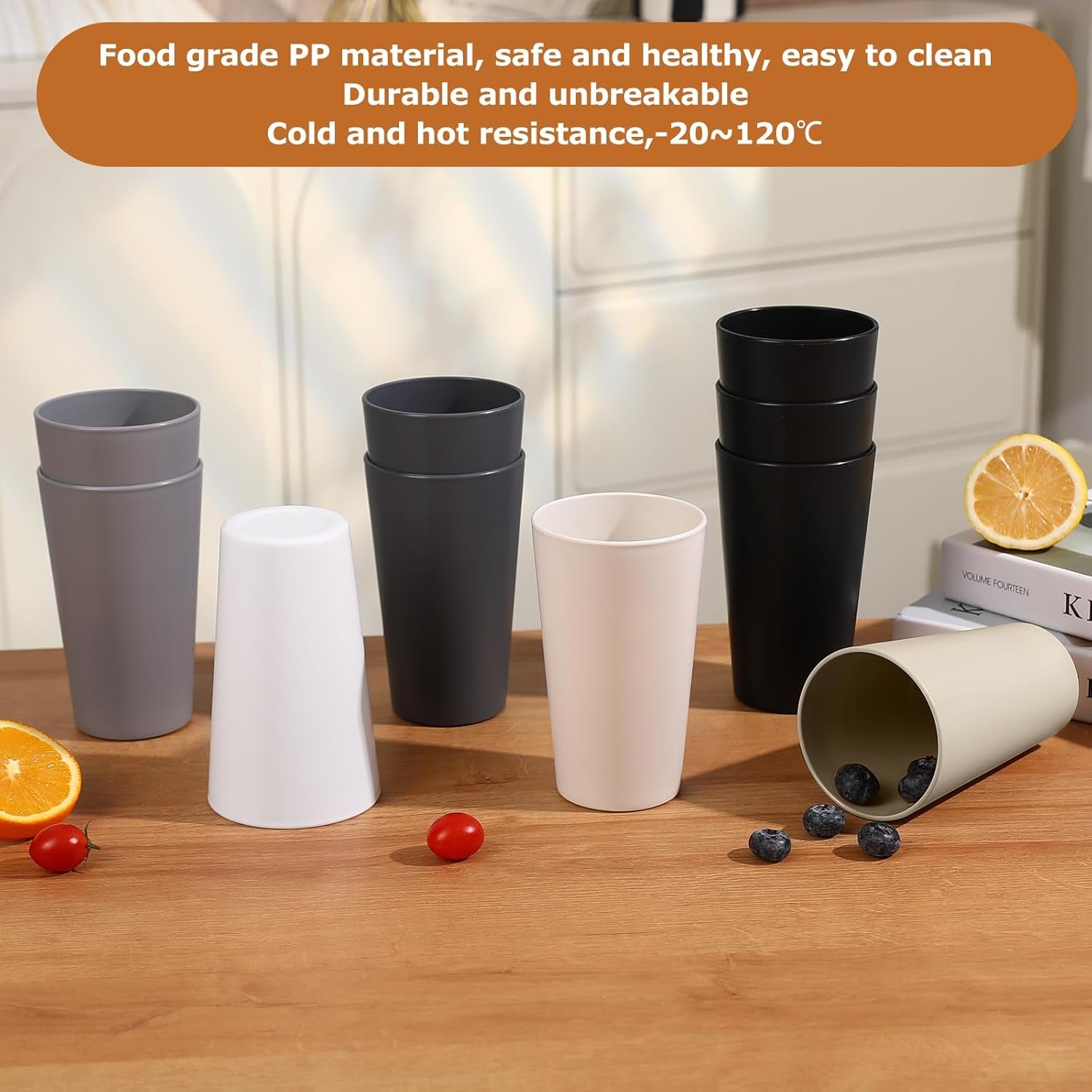 24 Pcs Unbreakable Plastic Cups Set, 20 Oz Reusable Plastic Cups, Stackable Water Tumblers, Drinking Cup for Kitchen, Outdoor, Bpa-Free, Dishwasher Refrigerator and Microwave Safe (20 Oz, 6 Colors)