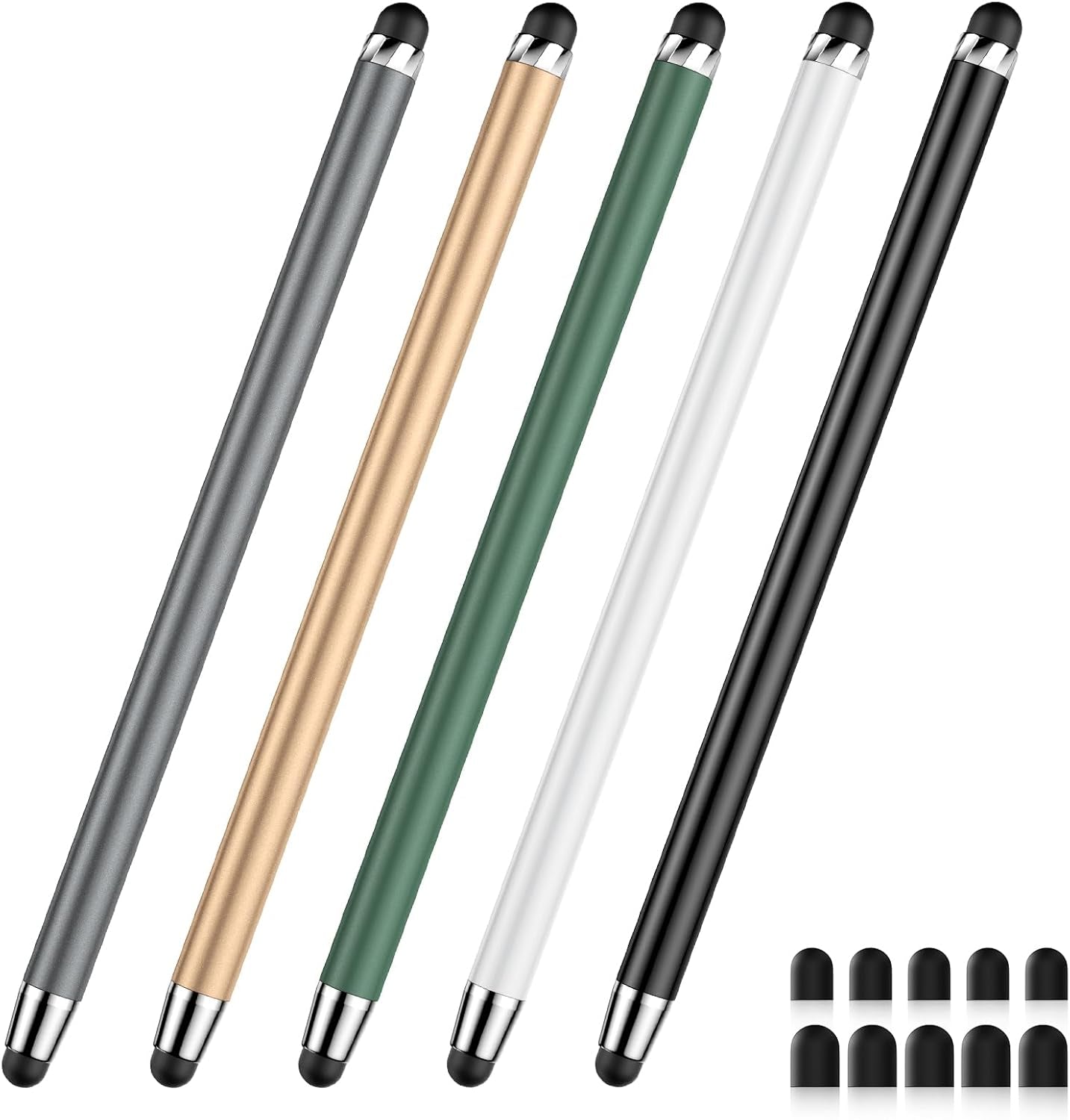 Stylus Pen for Touchscreen(5 Pcs) 2-In-1 Stylus Pen for Ipad | High Sensitivity Precision Suitable for Touch Screens of Iphone/Ipad/Android Tablet(Black/White/Gray/Gold/Dark Green)